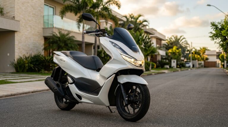 Honda PCX 160, destacando sua economia de combustível, preço acessível e atributos que a tornam a scooter líder de vendas no Brasil.