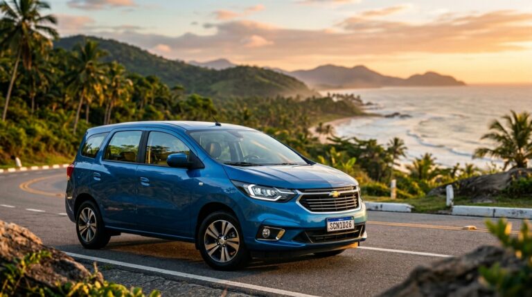 Chevrolet Spin 2026 para famílias numerosas, destacando o baixo consumo na estrada, a recalibração do motor 1.8 e os preços competitivos como argumentos centrais.
