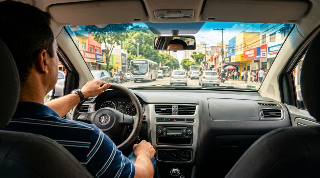 Volkswagen Fox 1.0, com teto alto e posição de dirigir elevada, é ideal para motoristas altos, destacando o consumo urbano de 13 km/l e o preço acessível no mercado de usados.