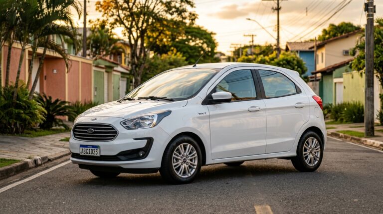 Ford Ka 1.0 3-cilindros como um hatch compacto que oferece alto consumo urbano (15 km/l), agilidade e ótimo custo-benefício no mercado de seminovos, com dados do Inmetro.