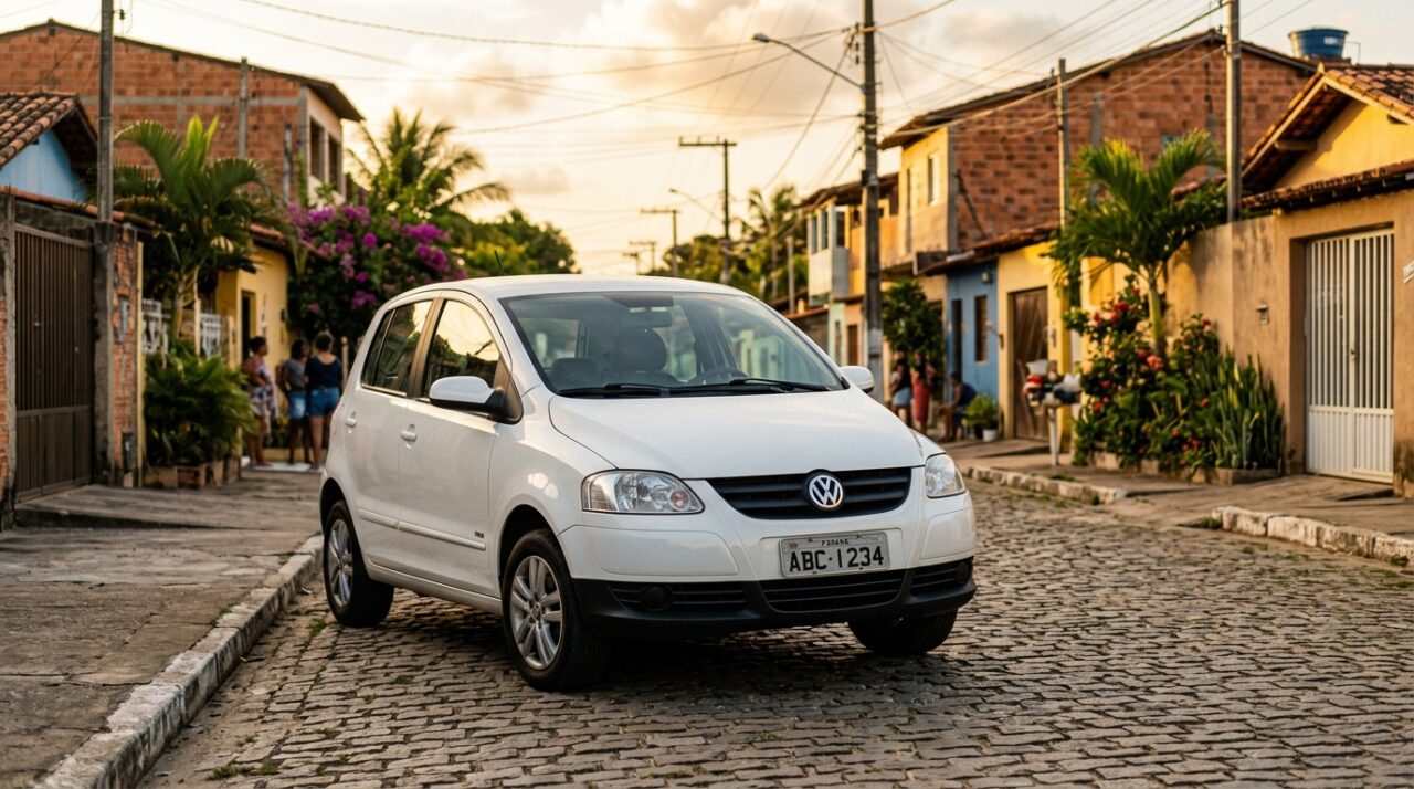Volkswagen Fox 1.0, com teto alto e posição de dirigir elevada, é ideal para motoristas altos, destacando o consumo urbano de 13 km/l e o preço acessível no mercado de usados.