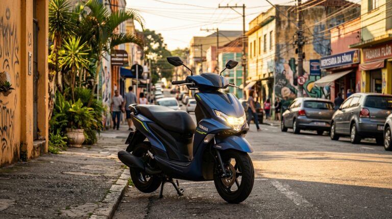 Yamaha Fluo 125 ABS, destacando o baixo consumo de combustível, os equipamentos de segurança e conforto, e o preço competitivo no segmento de scooters de entrada.