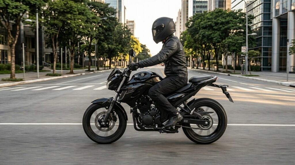 Yamaha Fazer 250 como uma motocicleta que combina economia de combustível, segurança e preço acessível, destacando seu consumo de 35 km/l, freios ABS de série e valor de mercado.